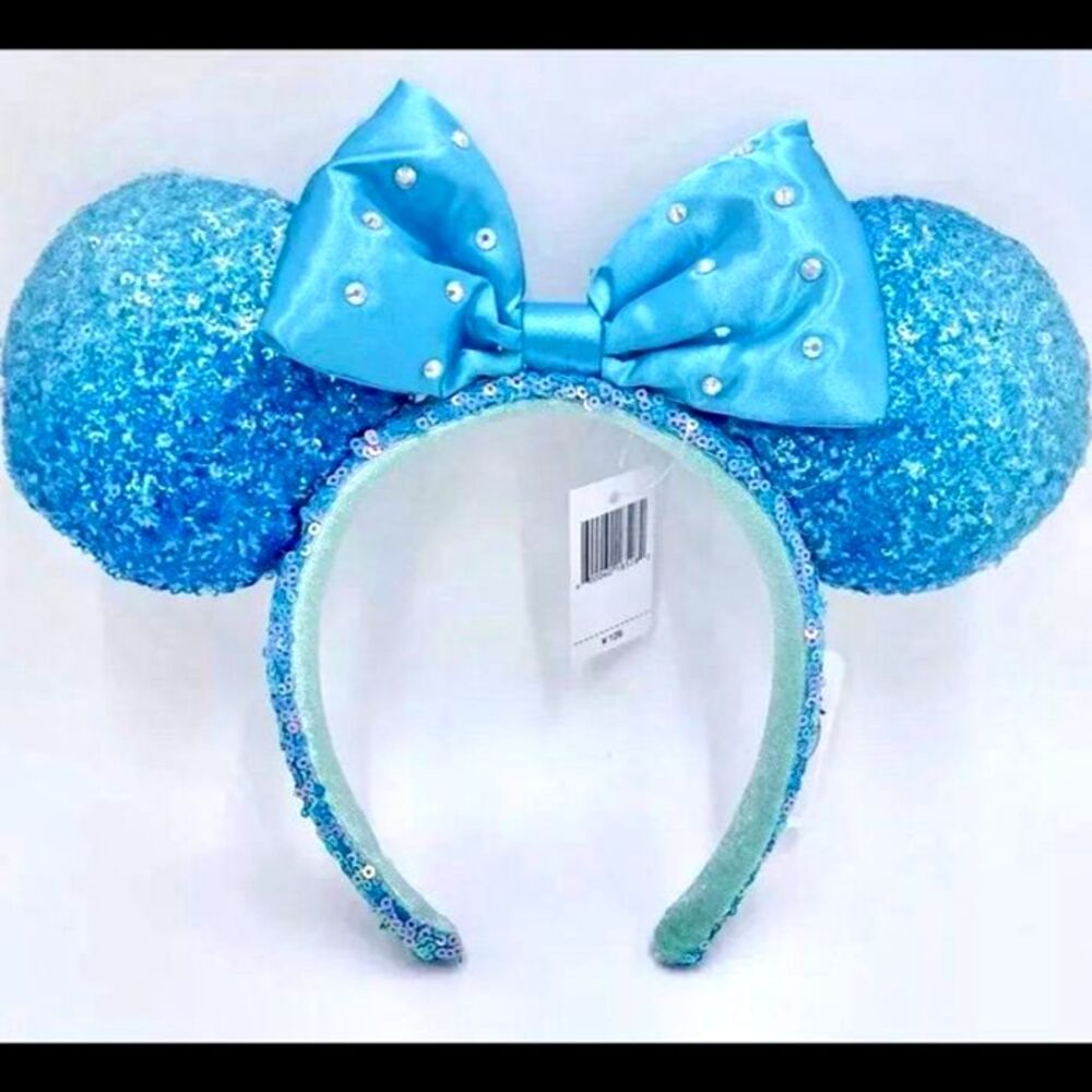 Disney Parks Sequin Aqua Diamond Limited Edition Blue Ears Minnie Mouse Headband